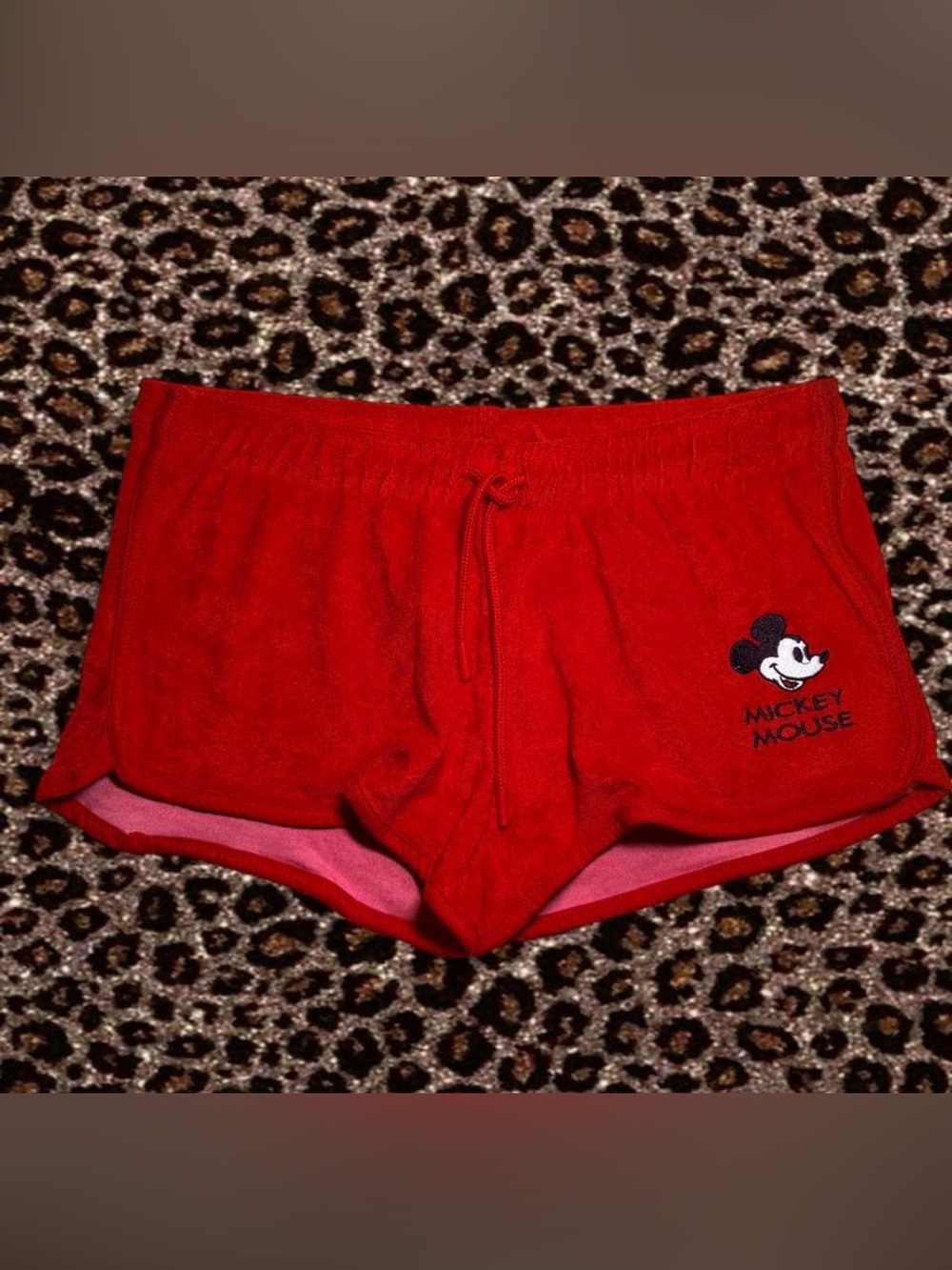Disney Red Terry Mickey Mouse Lounge Athletic Shorts